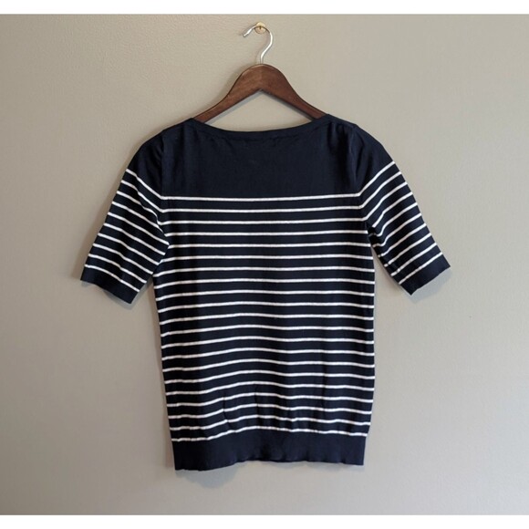 Banana Republic Size Small Blue Stripe Blouse Womens Top Boat Neck Stretch Shirt - Picture 4 of 4